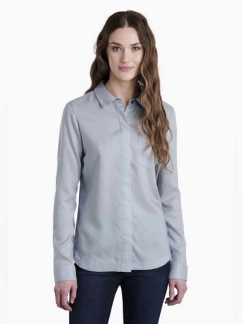 Kuhl Hadley Button-Front 100% Tencel Long Sleeve Hiking Shirt Mist Blue Size S
